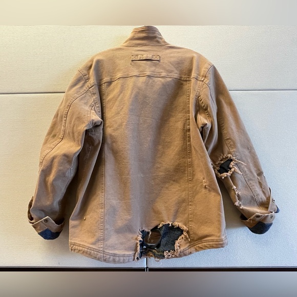 Thrashed trashed canvas fleece lined work jacket chore coat outdoor vintage L